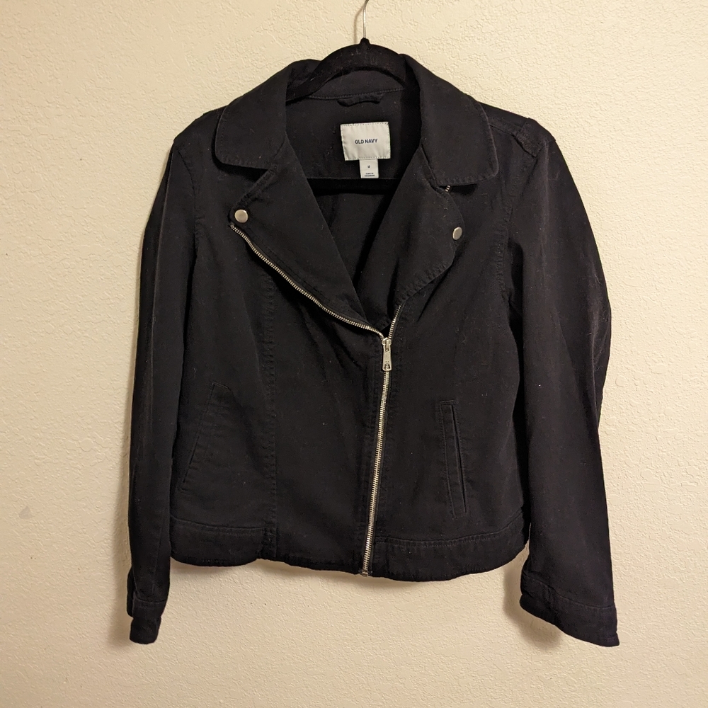 Old Navy Medium Black Denim Biker Jacket, Barely Worn